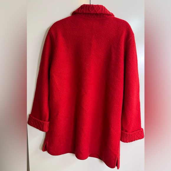 Nordic Design 100% Boiled Wool Jacket Red Cable Knit Trim XL - Picture 3 of 7